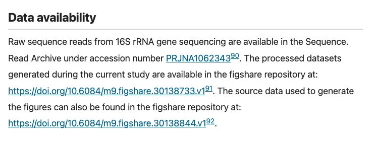 論文のData availability欄にBioProject PRJNA1062343が記載されている画面